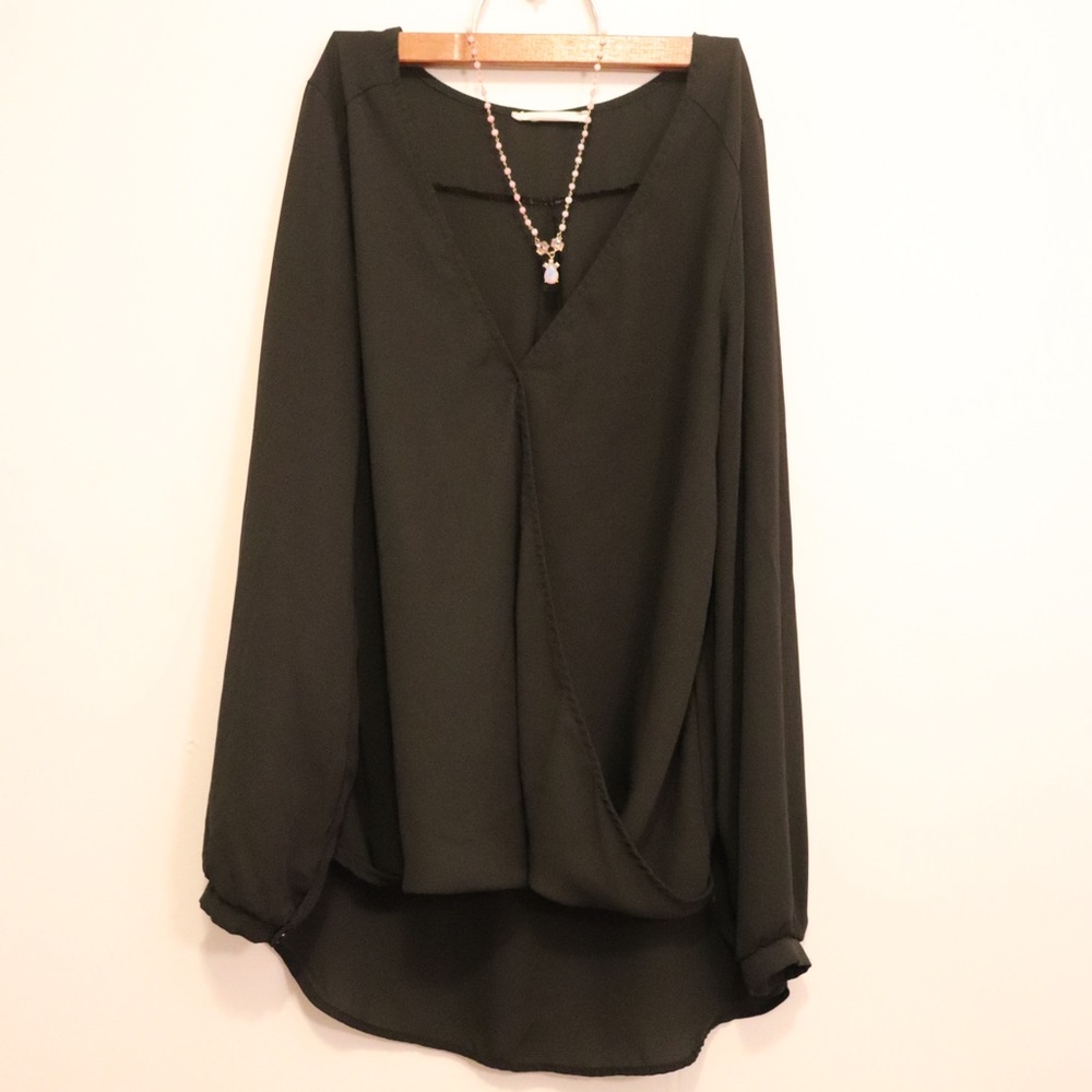 LUSH Chiffon Long Sleeve Black Blouse